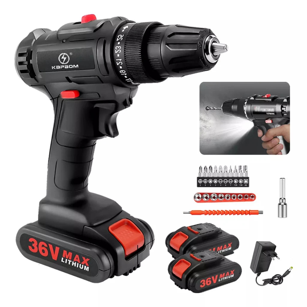 36v electric impact drill cordless high power lithium battery hand drill Household electric tools screwdriver