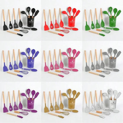 Kit de 12 Utensílios de Cozinha - Cores Sortidas - Design Resistente e Moderno