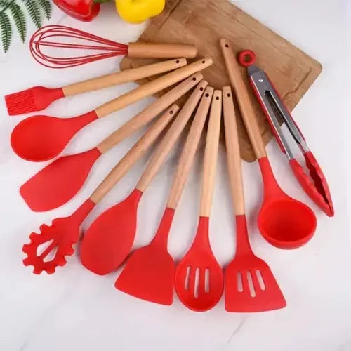 Silicone Colher Kit para Cozinha, BPA Antiferrugem, Utensílios De Cozinha, Jogo, 12 PCs