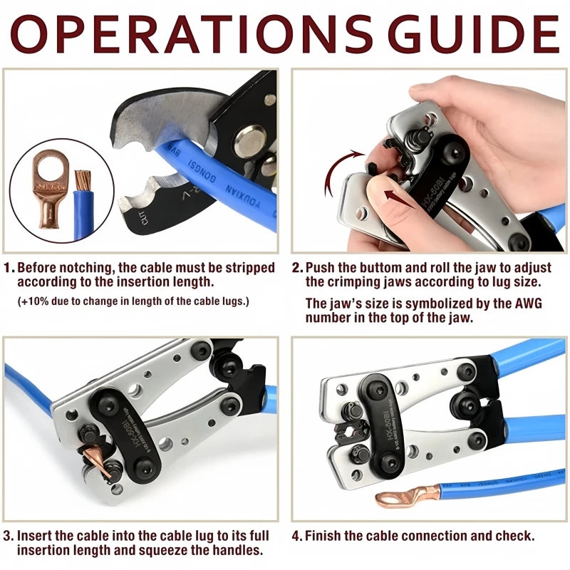 Alicate Crimpador Cabo Lug Terminal Compressão Alicadores Ferramentas Manuais Hex Crimp Tool HX-50B De 6 Até 50mm ² AWG 10-0