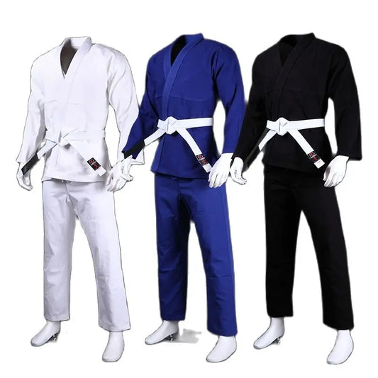 Brasileiro Jujitsu Gi Quimono Leve, Uniforme BJJ, Branco Azul Preto, 450Gsm