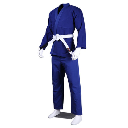 Brasileiro Jujitsu Gi Quimono Leve, Uniforme BJJ, Branco Azul Preto, 450Gsm