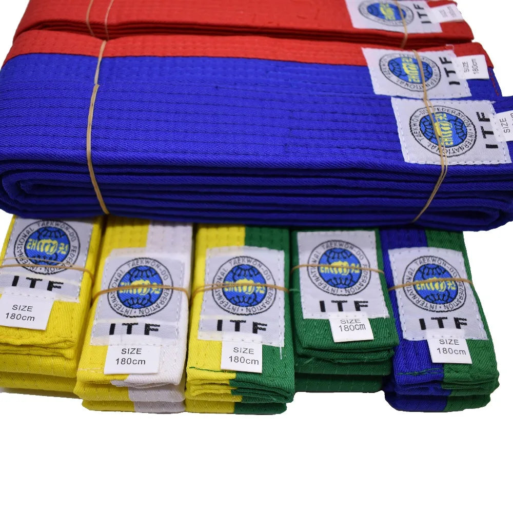 Cintos de taekwondo itf de alta qualidade, para aprovar artes marciais, uniforme de quimono judo de alto nível, algodão puro para treinador