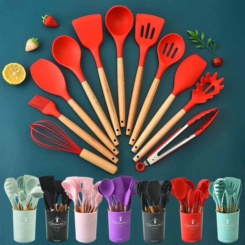 Kit de 12 Utensílios de Cozinha - Cores Sortidas - Design Resistente e Moderno