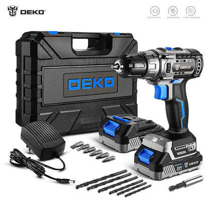 DEKO 20V Brushless Cordless Drill 42N.M Electric Screwdriver,18+1 Torque Settings,2-Speeds,3/8" Keyless Chuck Power Tools