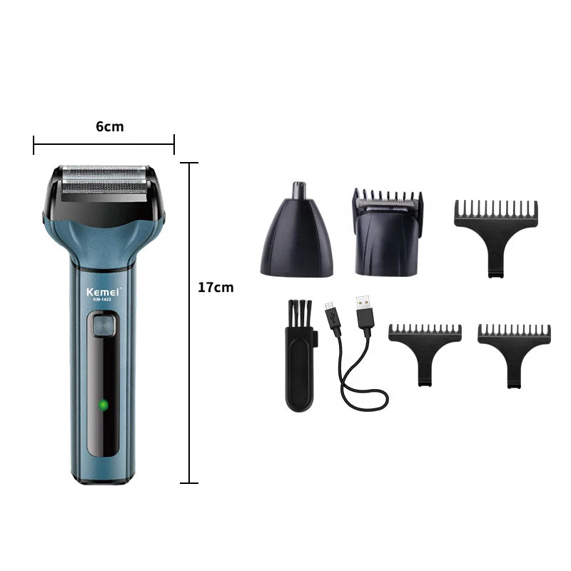 Kemei Hair Clipper Electric Shaver 3 In 1 Nose Hair Trimmer Men Rechargeable Cordless Foil Beard Razor Grooming Shaving Machine