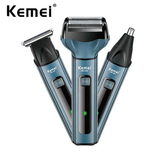 Kemei Hair Clipper Electric Shaver 3 In 1 Nose Hair Trimmer Men Rechargeable Cordless Foil Beard Razor Grooming Shaving Machine